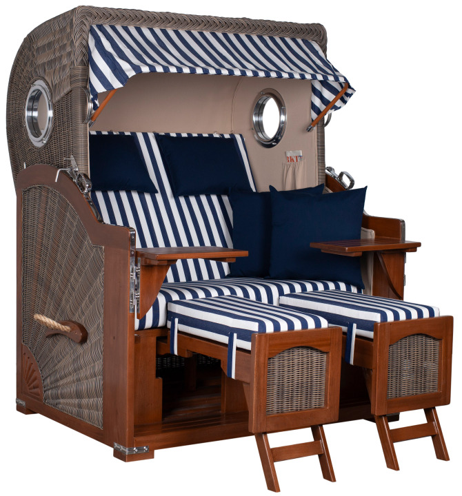 Strandkorb Rantum Bullauge Mahagoni PE Grey Dessin 518 Grau